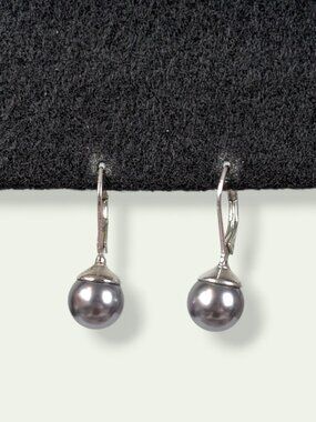 Vintage Silver Metallic Dangling Faux Pearl Earrings